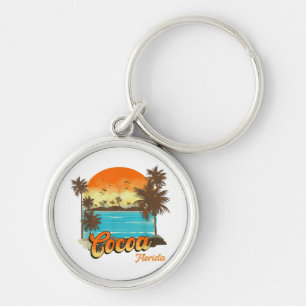 Cocoa Florida Beach Summer Vacation Palm Sunset  Key Ring