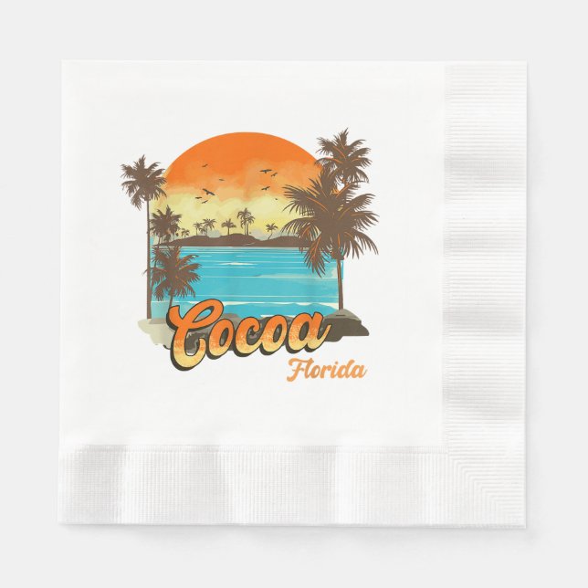Cocoa Florida Beach Summer Vacation Palm Sunset  Napkin (Front)