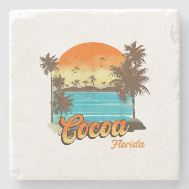 Cocoa Florida Beach Summer Vacation Palm Sunset  Stone Coaster (Front)