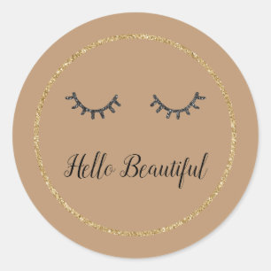 Cocoa Gold Glitter Girly Black Eyelashes Classic Round Sticker