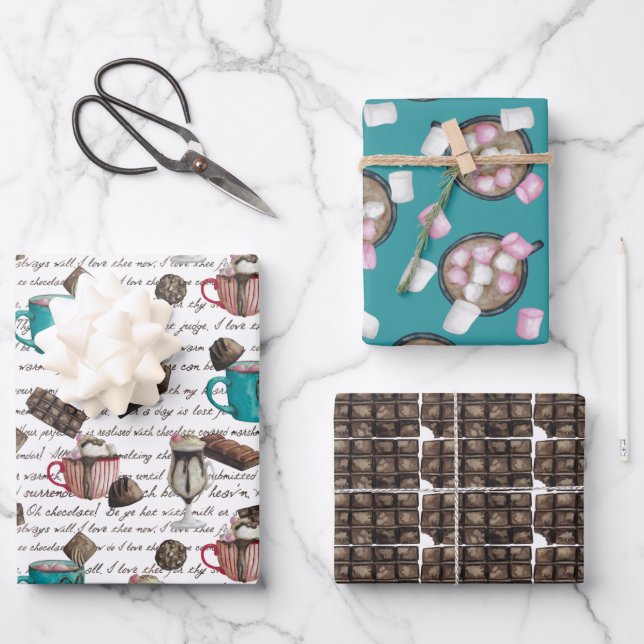 Cocoa marshmallows hot chocolate candy winter   wr wrapping paper sheet (Front)