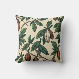 Cocoa plant seamless pattern. Cacao bean. Vintage Cushion
