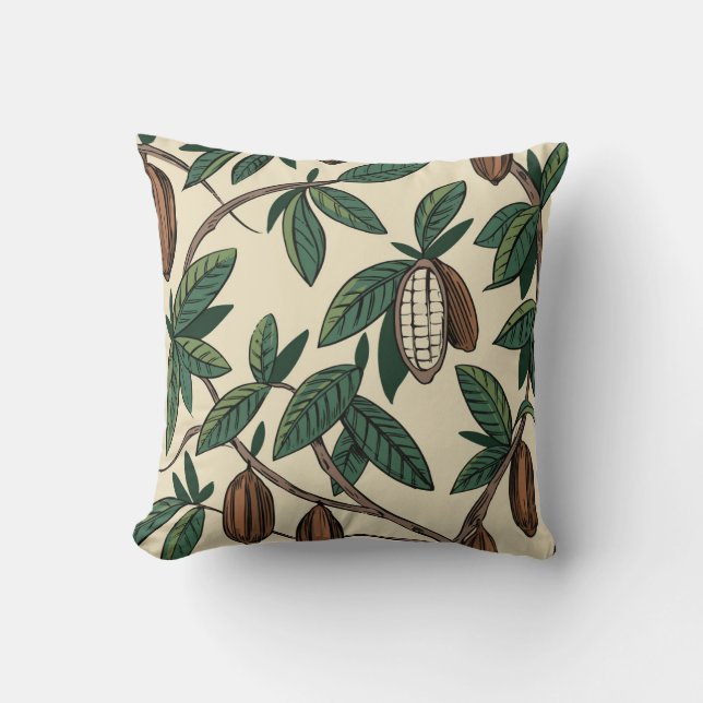 Cocoa plant seamless pattern. Cacao bean. Vintage  Cushion (Front)