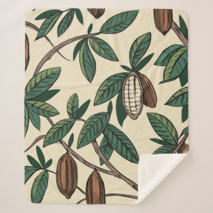 Cocoa plant seamless pattern. Cacao bean. Vintage Sherpa Blanket