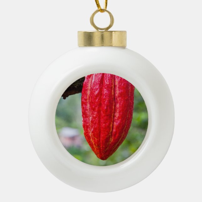 cocoa pod red ceramic ball christmas ornament (Front)