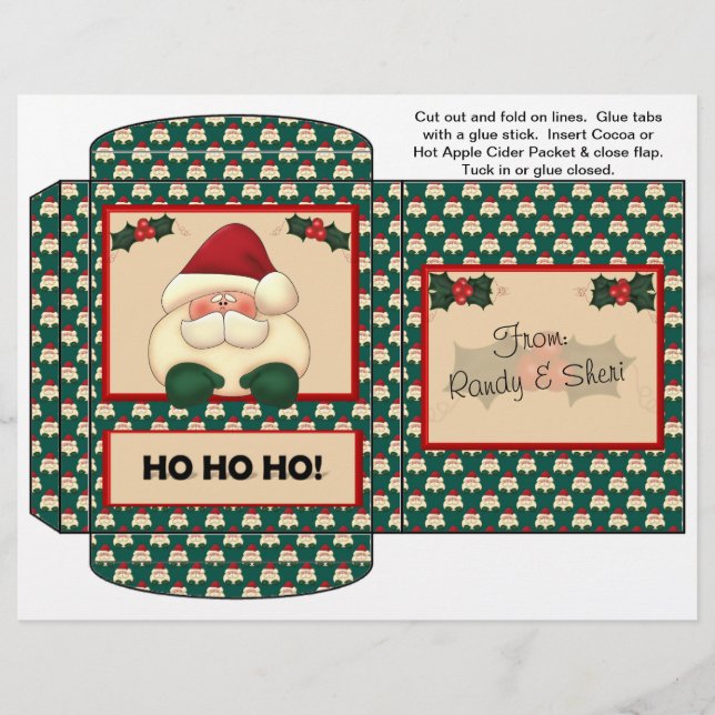 Cocoa, Tea, Cider Packet Santa Christmas Favours Flyer (Front)