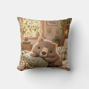 Cocoa Wombat Sage Knit Cosy Reading Cottage Cushion
