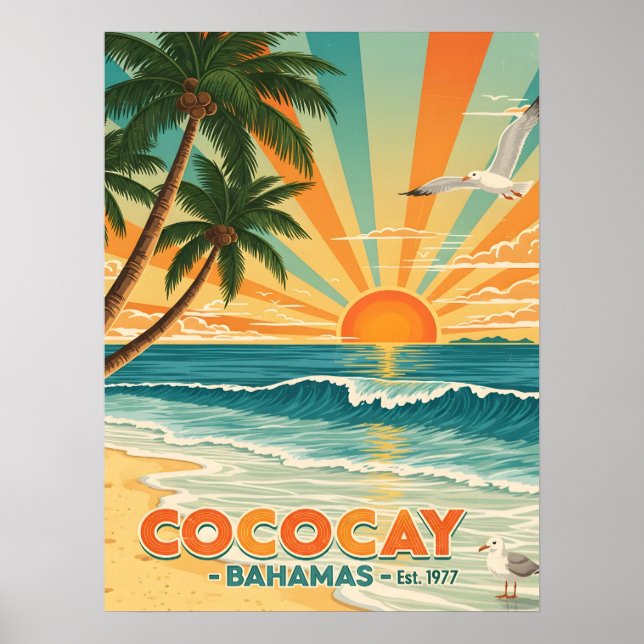 Cococay Bahamas Vintage Travel Poster (Front)