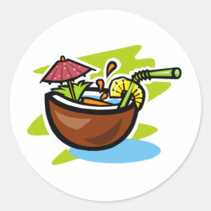 Coconut 2 Tropical Fruit Drink Classic Round Sticker