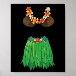 Coconut Bra Gr Skirts Lei Flowers Summer Party Haw Poster