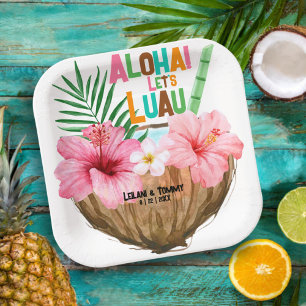 Coconut Cocktail Tropical Luau Couples Shower Paper Plate