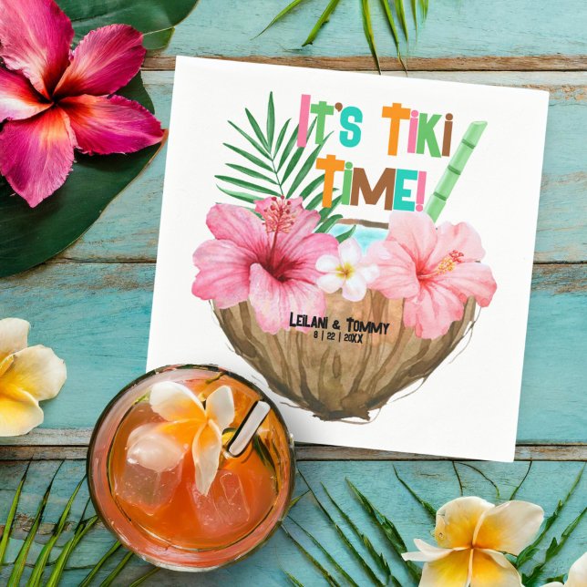 Coconut Cocktail Tropical Tiki Couples Shower Napkin (Creator Uploaded)