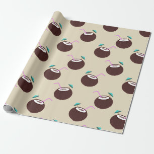 Coconut cocktail with straw pattern - Summer beach Wrapping Paper