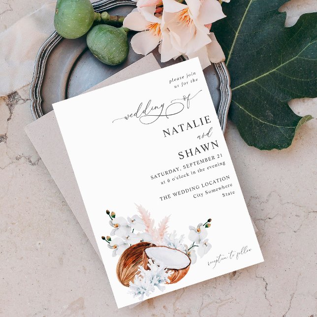 Coconut Coral & White Floral Wedding Invitation (Creator Uploaded)