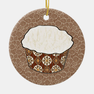 Coconut Cupcake, Japanese Swirl Background Ceramic Ornament