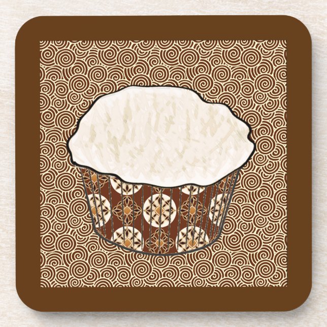 Coconut Cupcake, Japanese Swirl Background Coaster (Front)
