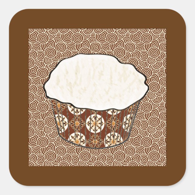 Coconut Cupcake, Japanese Swirl Background Square Sticker (Front)