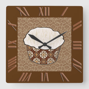 Coconut Cupcake, Japanese Swirl Background Square Wall Clock