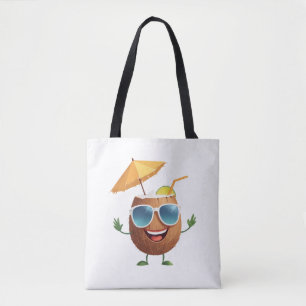 Coconut Fun Cheerful Vacation Tropical Drink Party Tote Bag