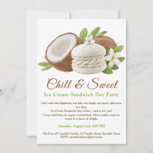 Coconut Ice Cream Sandwich Day Watercolor  Invitation