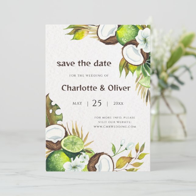 Coconut lime save the date invitation (Standing Front)