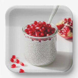 Coconut Milk Chia Pudding with Pomegranate Seeds Paper Plate
