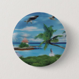 Coconut palm tree beach.jpg 6 cm round badge