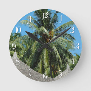Coconut palm-tree round clock