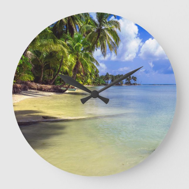 Coconut Palm Tree Tropical Island Large Clock (Front)