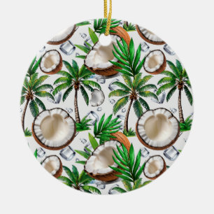 Coconut Palm Tree Tropical Pattern Design Ceramic Ornament
