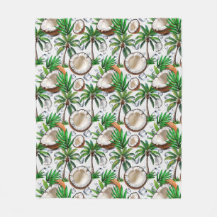 Coconut Palm Tree Tropical Pattern Design  Fleece Blanket
