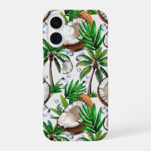 Coconut Palm Tree Tropical Pattern Design iPhone 16 Case