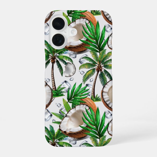 Coconut Palm Tree Tropical Pattern Design  iPhone 16 Case (Back)
