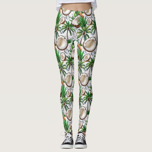 Coconut Palm Tree Tropical Pattern Design  Leggings (Front)