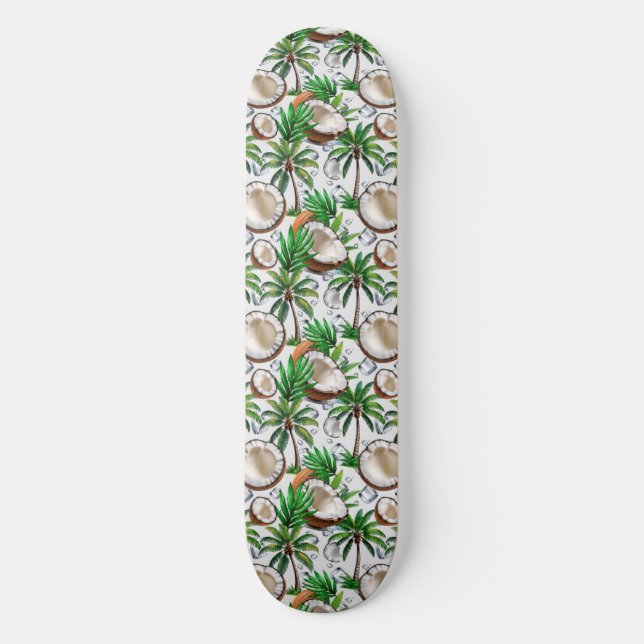 Coconut Palm Tree Tropical Pattern Design  Skateboard (Front)