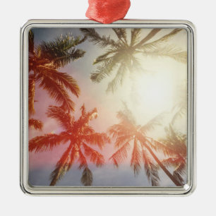 Coconut Palm Trees Against the Sun Metal Ornament