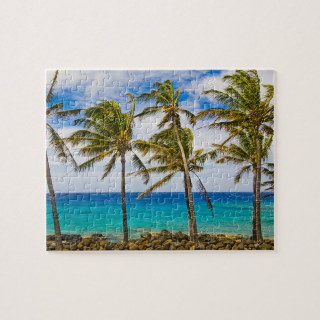 Coconut palm trees (Cocos nucifera) swaying in Jigsaw Puzzle (Horizontal)