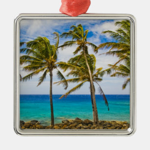 Coconut palm trees (Cocos nucifera) swaying in Metal Ornament