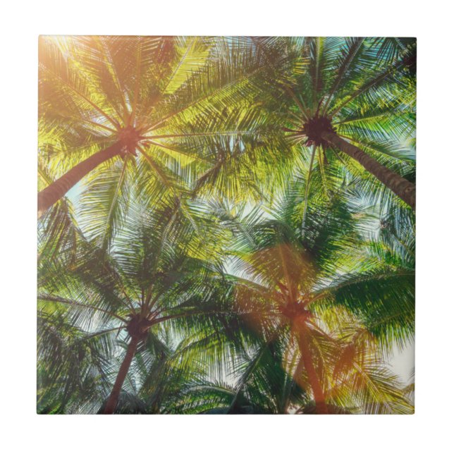 Coconut Palm trees on the Beach Ceramic Tile (Front)