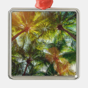 Coconut Palm trees on the Beach Metal Ornament