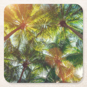 Coconut Palm trees on the Beach Square Paper Coaster