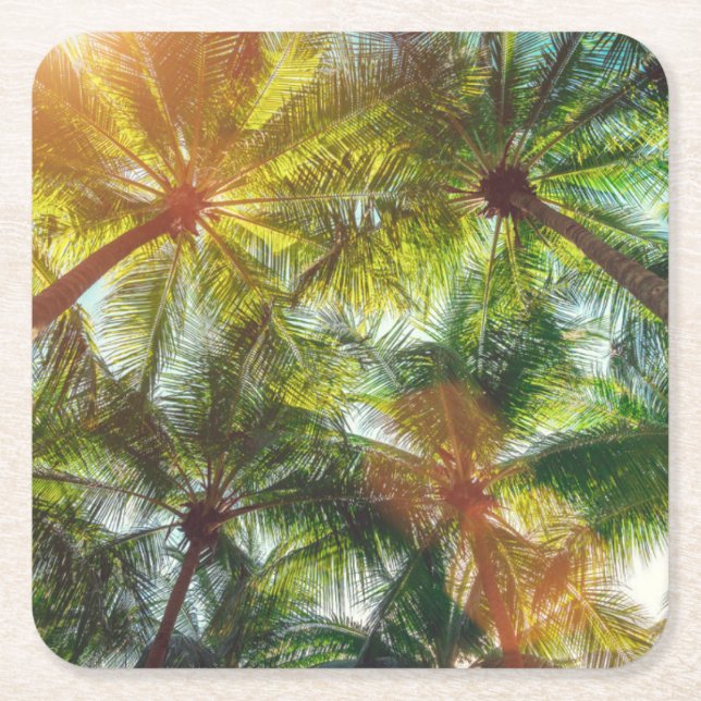 Coconut Palm trees on the Beach Square Paper Coaster (Front)
