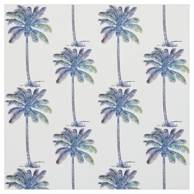 Coconut Palm Trees Pattern Coloured Pencil Drawing Fabric (Swatch)