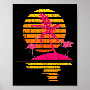 Coconut Palm Trees Pink Flamingo Sunset Tropical Poster