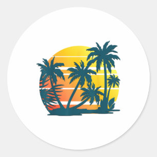 Coconut Palm Trees Summer Vacation Beach Tropical Classic Round Sticker