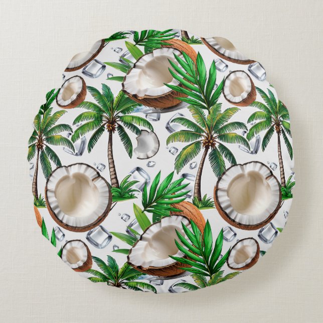Coconut Palm Trees Tropical Design  Round Cushion (Front)