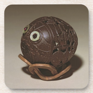 Coconut sculpted into a face, c.1895 coaster