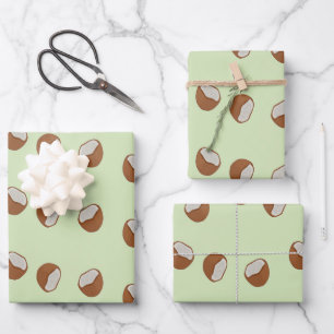 Coconut slices pattern on green wrapping paper sheet