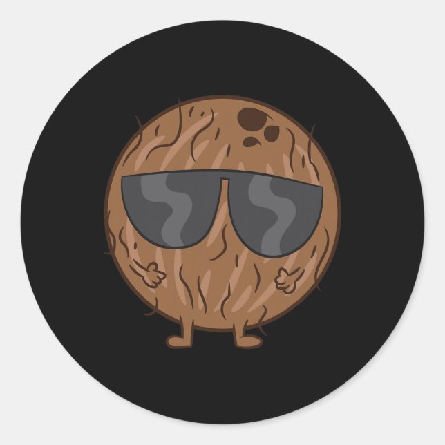 Coconut Summer Fruit Coconut With Sunglasses Love  Classic Round Sticker (Front)