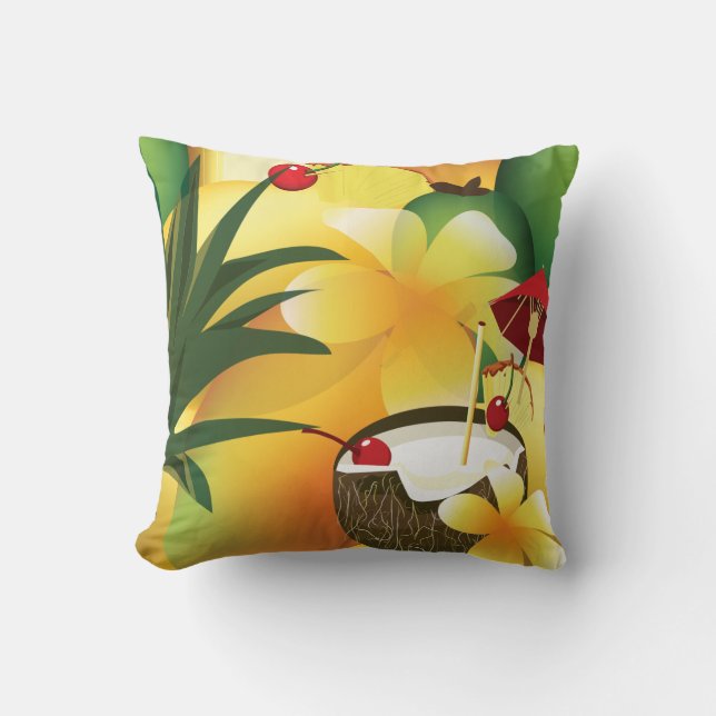 Coconut Tiki Bar Luau Tropical Pillow (Front)